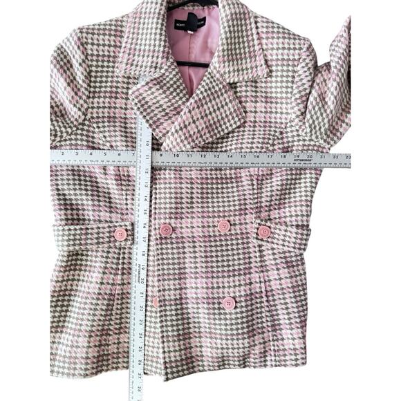Pink Houndstooth Peacoat Jacket Women’s 14 Double Breasted Retro Y2K Mod - Picture 3 of 10